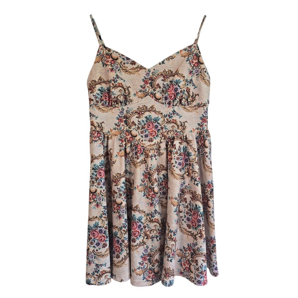 Shein Curve 2XL Floral Tapestry Mini Dress V-Neck Adjustable Straps Multicolor